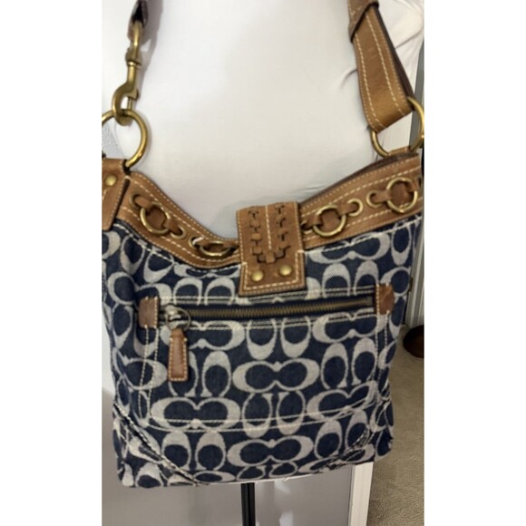 COACH VTG Signature Denim & Vachetta Leather Shoulder Bag F06K-10406 Handbag - Picture 8 of 16